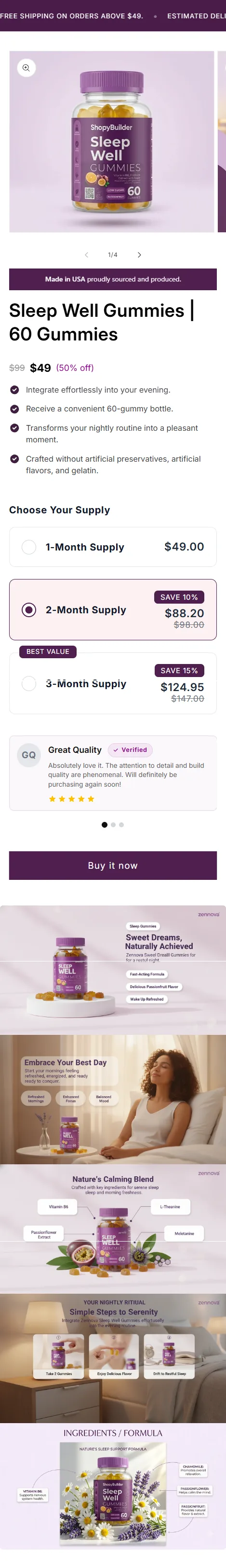 The full mobile product page made with ShopyBuilder