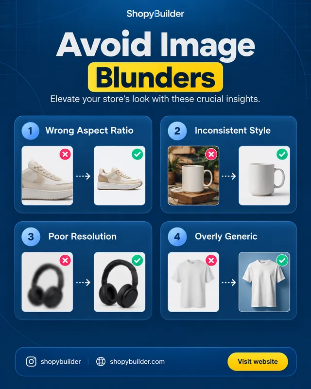 Tips post on product image mistakes, made with ShopyBuilder